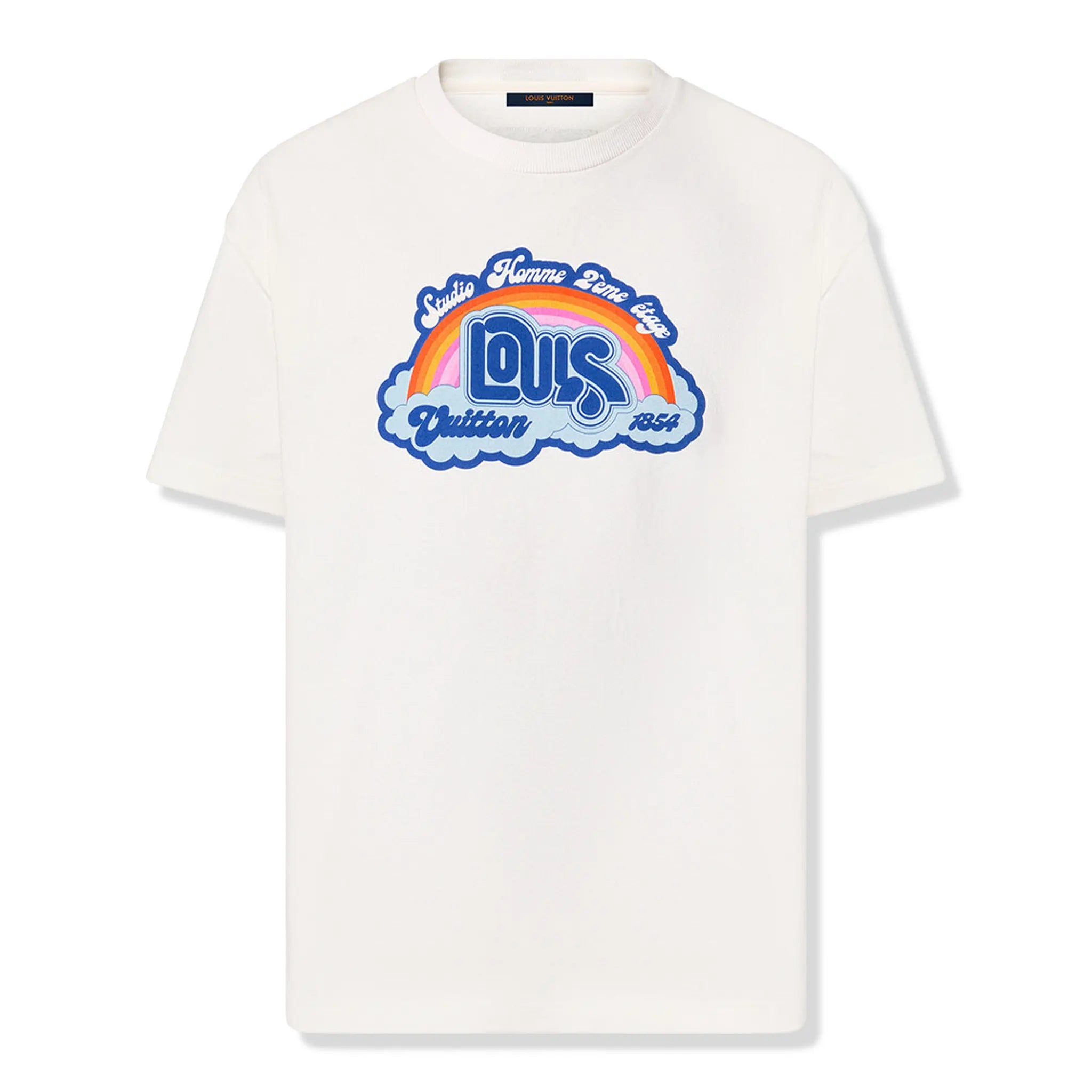 Front View of Preloved - Louis Vuitton Rainbow Printed Milky White T-Shirt 1AB4UM